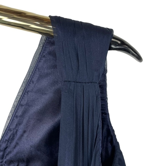 MONIQUE LHUILLIER BRIDESMAIDS NAVY BLUE RUCHED CHIFFON SHEATH COCKTAIL DRESS - Picture 11 of 15